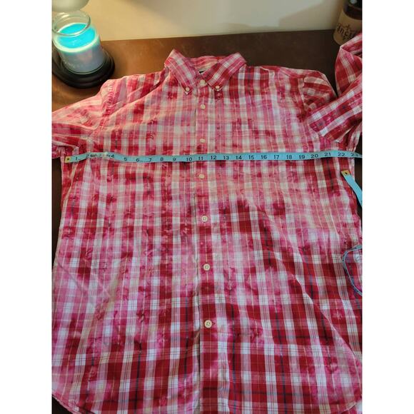 Banana Republic Button down Shirt Reverse tie-dye Plaid Long Sleeve Large Slim - Picture 4 of 11